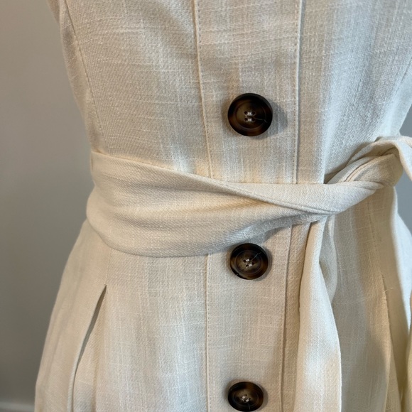 Boston Proper Belted Button Strapless Linen Dress - Picture 3 of 8